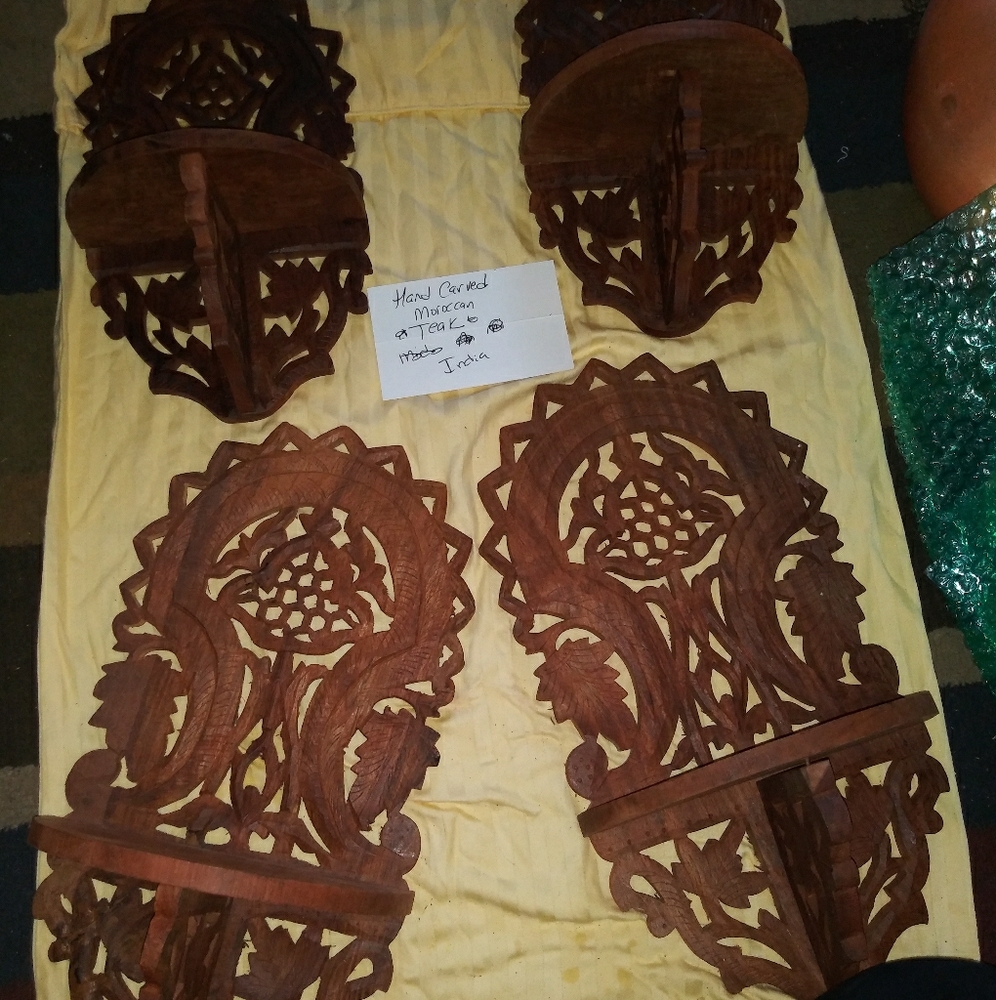 Teak folding wall sconces